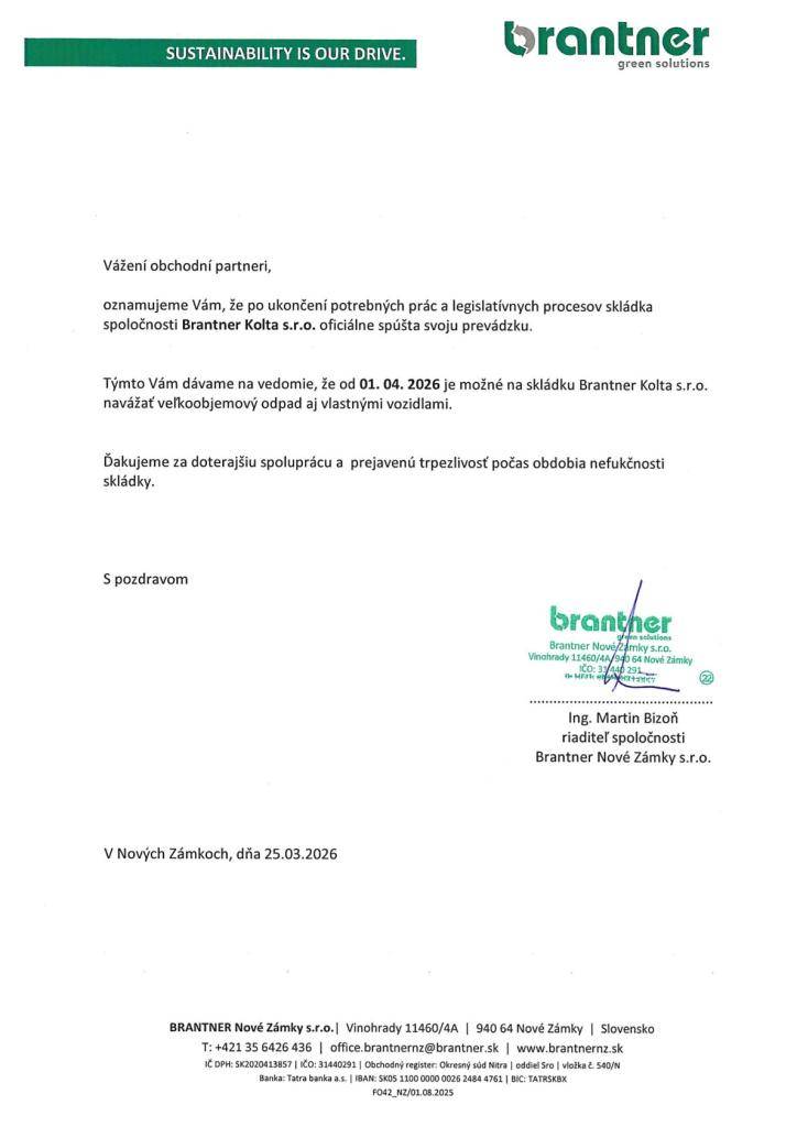 Prevádzka skládky Brantner Kolta s.r.o.