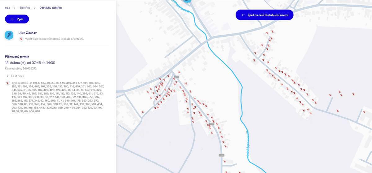 Oznámení o přerušení dodávky el. energie dne 15.4.2026 od 07:45 do 14:30
