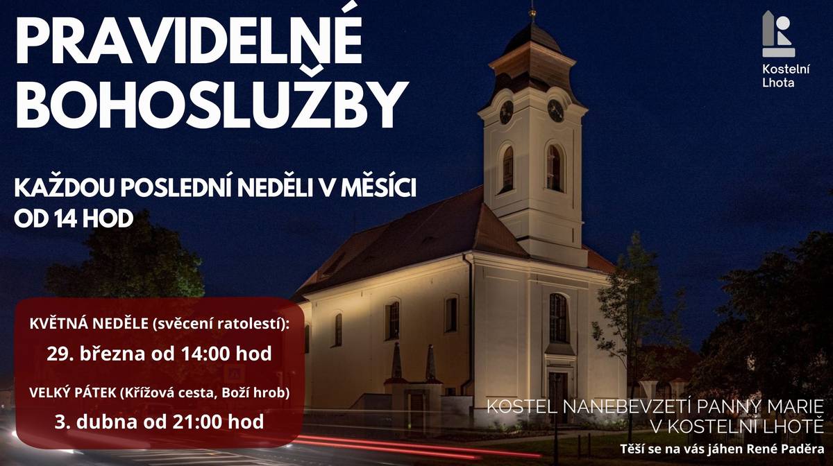Nadcházející neděle 29. března nabídne v naší obci program pro duši i šikovné ruce. Přijďte prožít příjemné odpoledne. ⛪ Velikonoce v kostele: Květná neděle Srdečně vás zveme do kostela Nanebevzetí Panny Marie, kde si společně připomeneme svátky naděje a nového začátku.   Kdy: Neděle 29. 3. ve 14:00   Program: Čeká nás průvod, svěcení ratolestí a pašijový příběh o tom, „jak to tenkrát bylo“. Tato bohoslužba zároveň naplňuje naši tradici setkávání každou poslední neděli v měsíci.    Těší se na vás René Paděra! 🎨 Velikonoční tvoření pro celou rodinu Hned po bohoslužbě (nebo i jen tak) můžete zavítat do našeho komunitního centra a naladit se na jarní atmosféru.   Kdy: Neděle 29. 3. od 14:30   Program: Společná výroba velikonočních vajíček a jarních dekorací.   Důležité: Prosíme, přineste si s sebou vlastní vařená vajíčka nebo vyfouklé skořápky.   Vstupné: Zdarma, pro všechny bude připraveno drobné občerstvení.   Těšíme se na společné setkání v tichu modlitby i v radosti u tvoření! 😊 #KostelniLhota #Velikonoce2026 #KvetnaNedele #TvoreniProDeti #SousedskyZivot #KulturaVObci