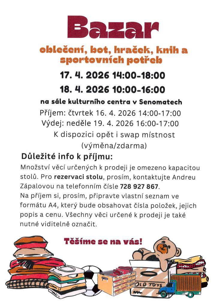 - 17.4. a 18.4.2026  - sál kulturního domu Senomaty