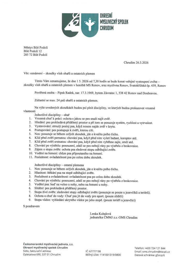 zkoušky vloh ohařů a ostatních pleme