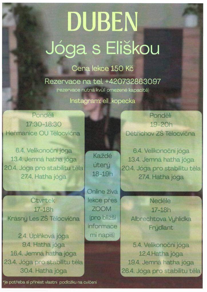 pozvánka na cvičení "Jóga s Eliškou"