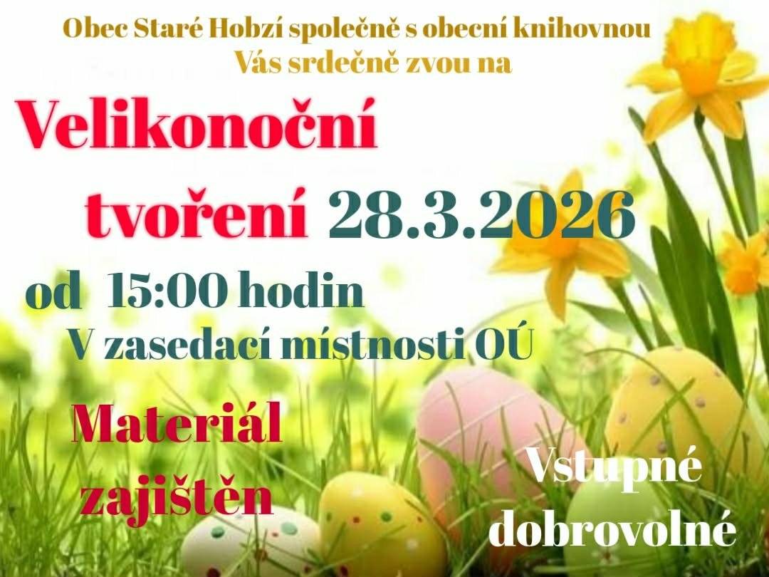 Obec a knihovna zvou na VELIKONOČNÍ TVOŘENÍ konající se v sobotu 28.3. od 15:00 v zasedací místnosti OÚ. Materiál zajištěn. Vstupné dobrovolné.