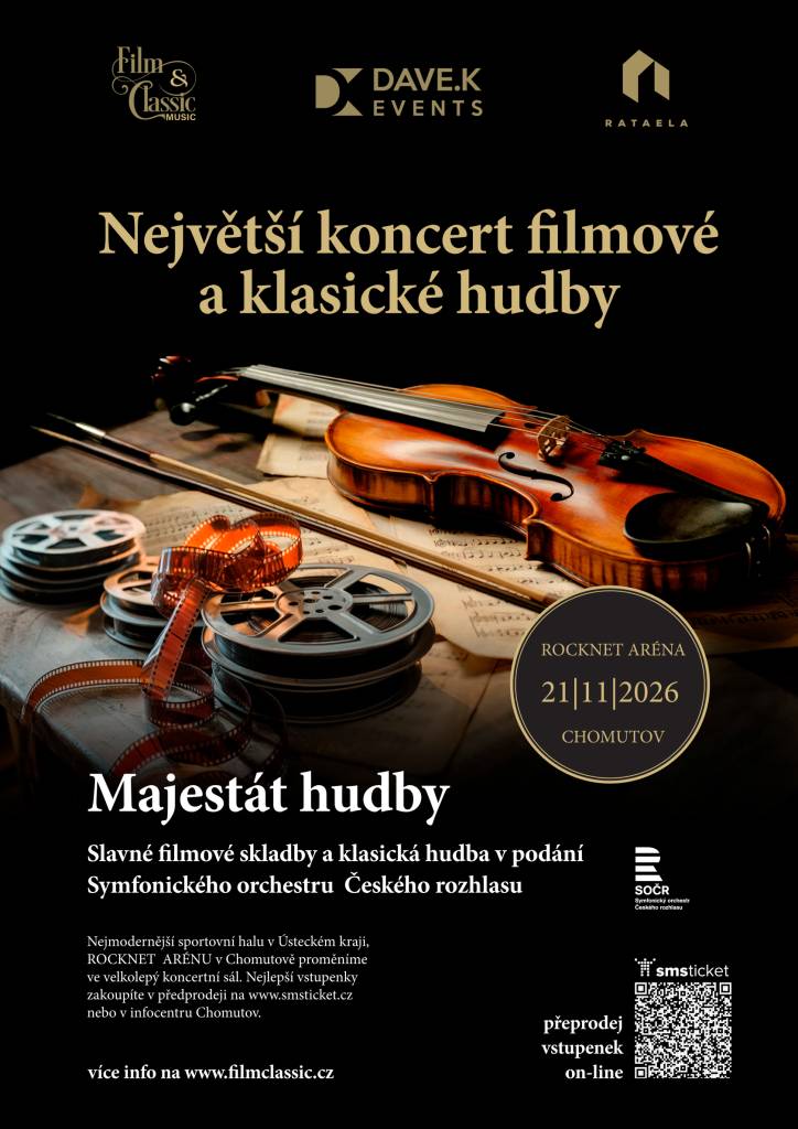 Vážení občané, chtěli bychom Vás pozvat na koncert "Majestát hudby", který se bude konat dne 21.11.2026 v Rocknet Aréně Chomutov. Koncert je věnovaný výjimečným dílům filmové a klasické hudby v podání symfonického orchestru Českého rozhlasu.