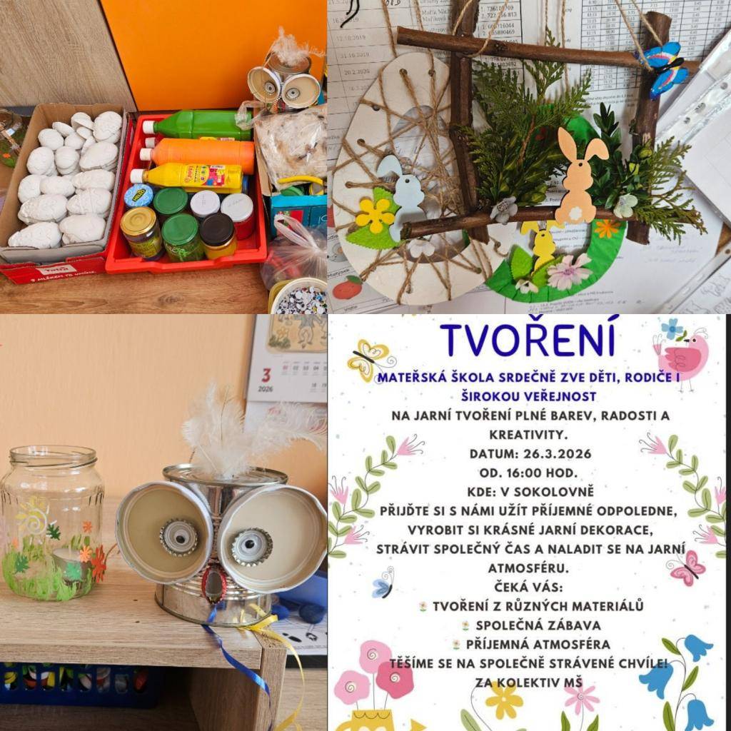 Mateřská školka Krupá Vás srdečně zve na tvoření, které se koná již dnes na sále sokolovny od 16h.