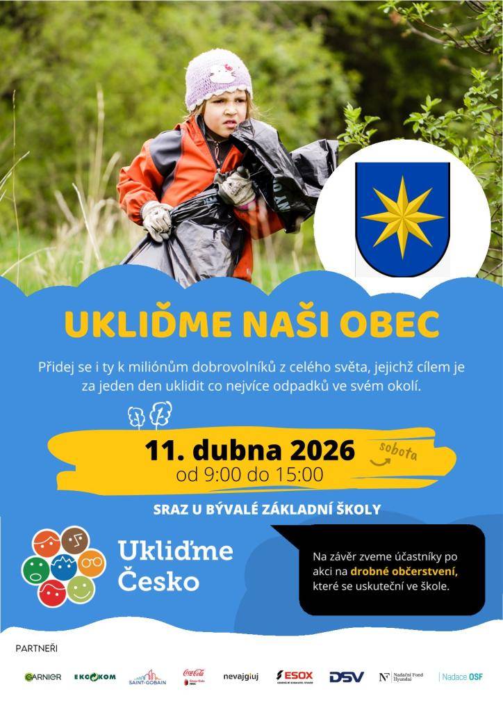 Obec Mírov by ráda pozvala občany na tradiční celorepublikovou akci, která se u nás v obci letos uskuteční v náhradním termínu dne 11.4.2026 od 9:00. Přidejte se k nám i Vy. Každá pomocná ruka při úklidu se hodí. Děkujeme předem všem za účast.