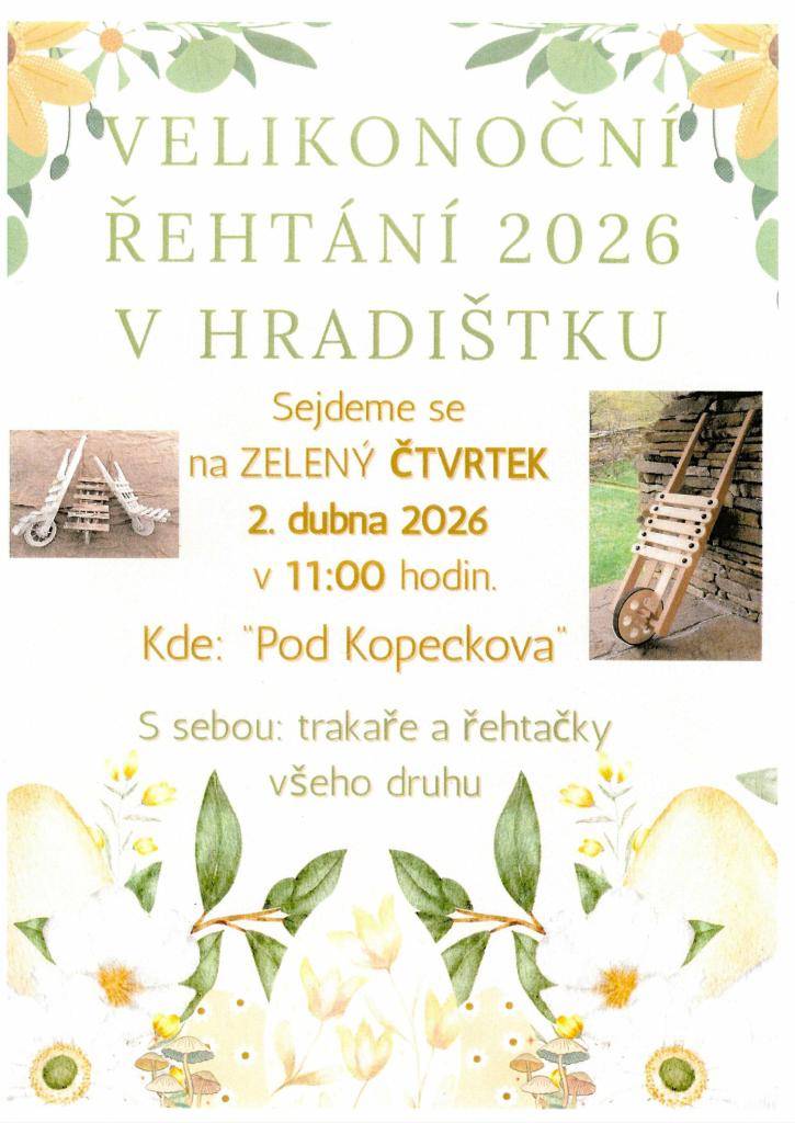 Informace pro "řehtáče": Sejdeme se  na zelený čtvrtek 2. dubna 2026 v 11:00 hodin "Pod Kopeckova".