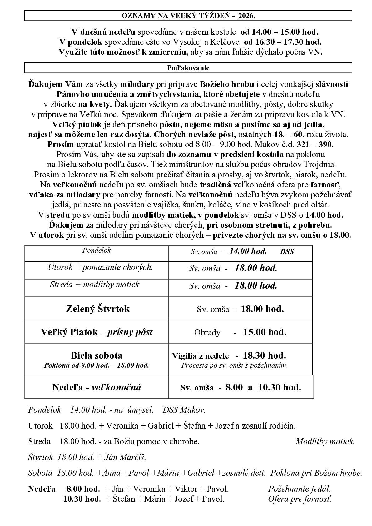 Farské oznamy od 30.03.2026 do 05.04.2026