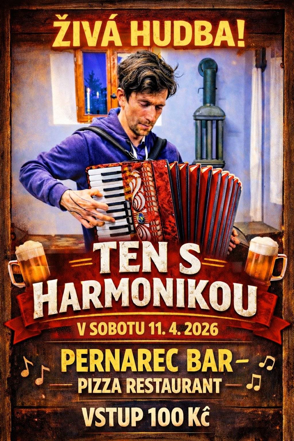 Pizza Bar Pernarec Vás zve na posezení s živou hudbou v sobotu   11.4. 2026 do Pizza restaurantu.