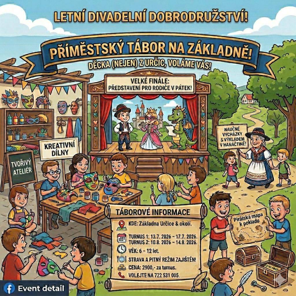Chcete, aby vaše děti zažily prázdniny plné tvoření, zábavy a tradic? Otevíráme brány našeho příměstského tábora, kde se z každého stane hvězda prken, co znamenají svět! Základna Určice a okolí, dva turnusy, věk 6-12 let, volejte na 722531005.