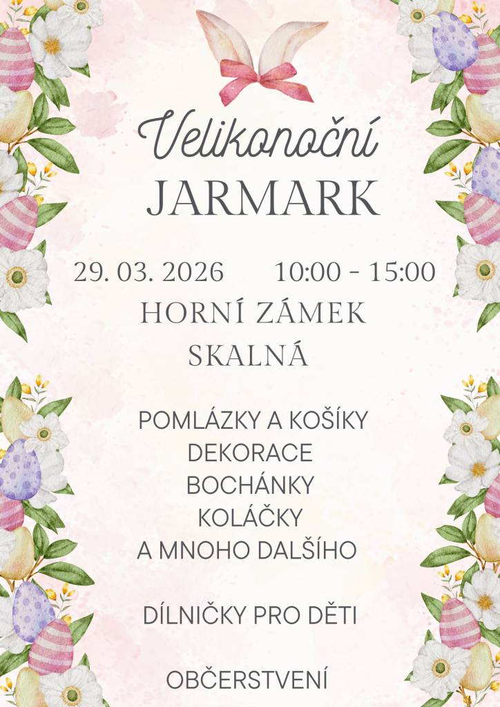 Přijďte si užít velikonoční atmosféru jarmarku na Horním zámku ve Skalné. Čekají na vás řemeslné výrobky, dobroty i program pro děti.