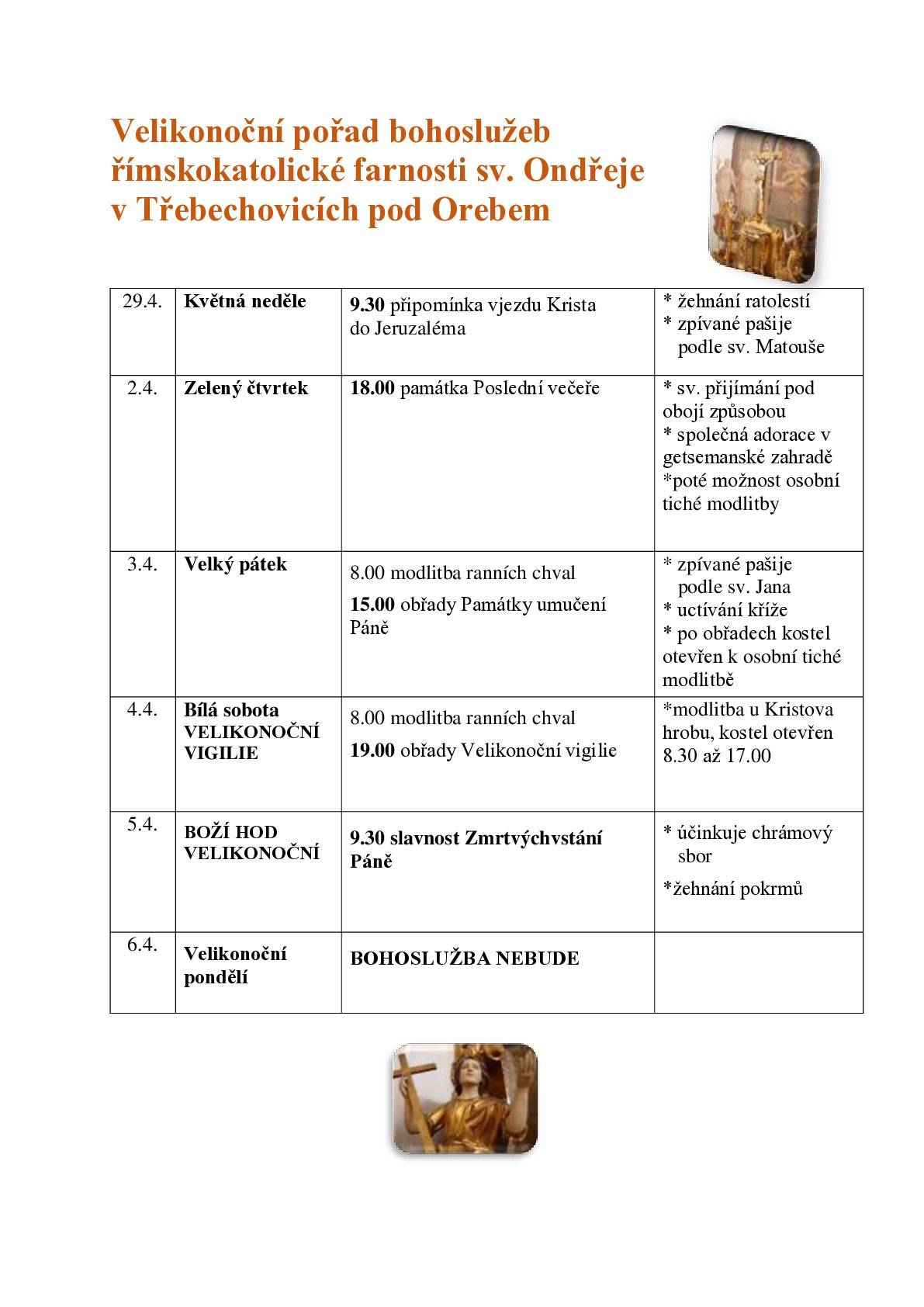 Program velikonočních bohoslužeb