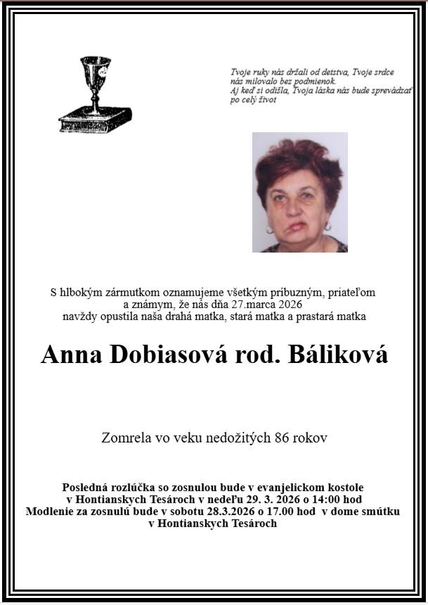 Smútočný oznam Anna Dobiasová