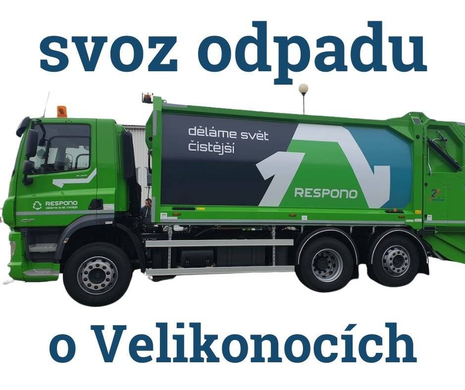 Informujeme vás, že vývoz popelnic (komunálního odpadu), který připadá na pátek 3. dubna 2026, proběhne podle běžného harmonogramu. I přesto, že je tento den státní svátek, svozová společnost RESPONO, a.s. bude pracovat beze změny.