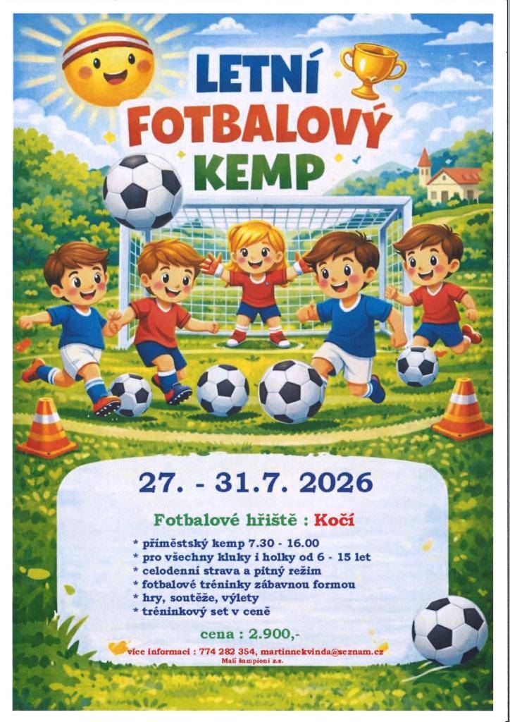 Fotbalové hřiště Kočí zve na příměstský kemp od 27.7 - 31.7.2026