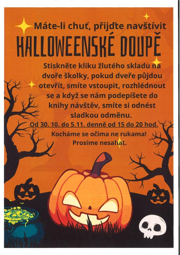 Mateřská škola Kočička zve na "HALLOWEENSKÉ DOUPĚ"