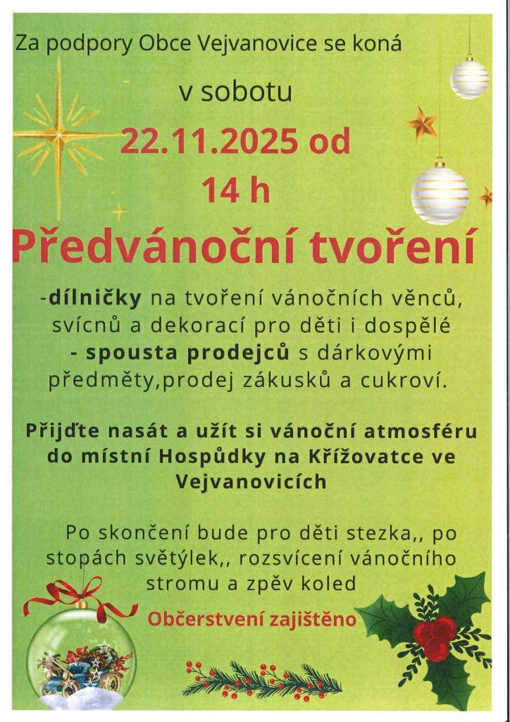 Předvánoční tvoření v Hospůdce na Křižovatce ve Vejvanovicích