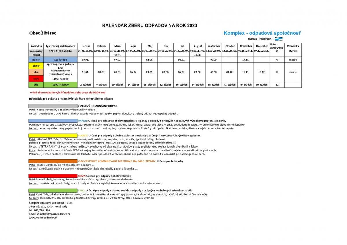 Kalendár zberu odpadov na rok 2023