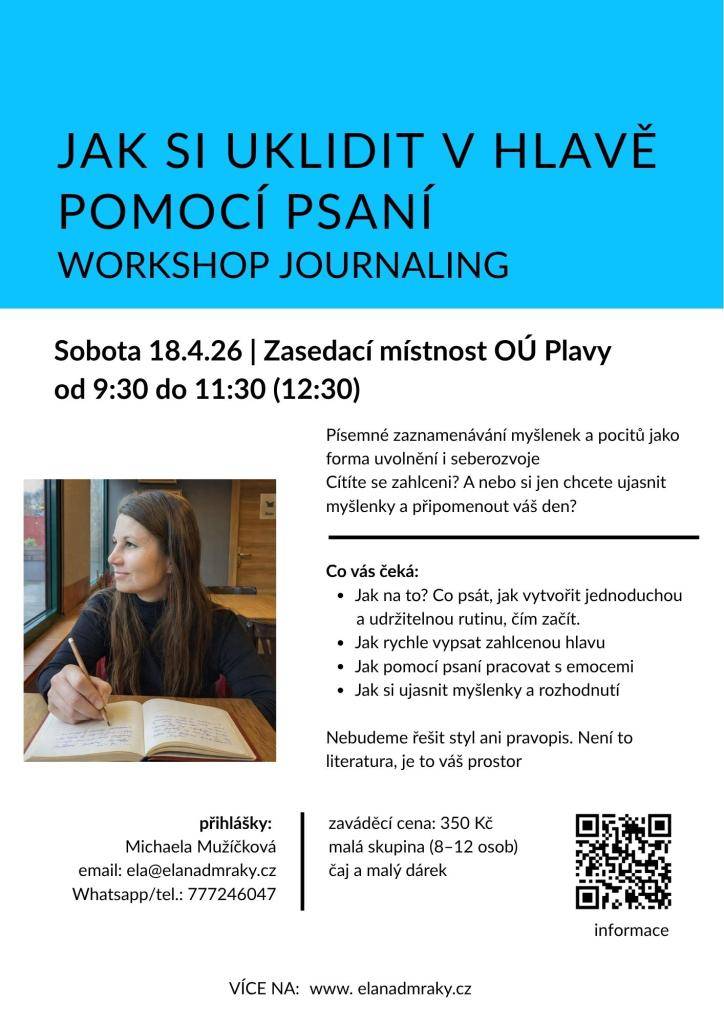 Přijďte si vyzkoušet jednoduchou techniku psaní, která pomáhá srovnat myšlenky, ulevit hlavě a udělat si jasno v tom, co je pro vás důležité. Čekají vás krátká praktická cvičení, klidný čas pro sebe a příjemná atmosféra.