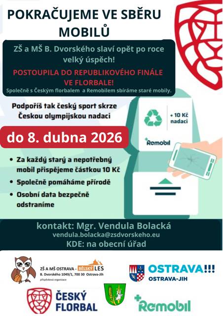 Staré a nepotřebné mobilní telefony můžete odevzdat na OÚ Kobeřice do 8. dubna 2026.