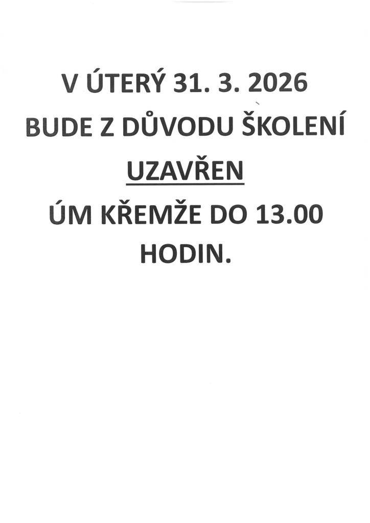 Upozornění na  omezenou pracovní dobu z důvodu školení zaměstnanců.