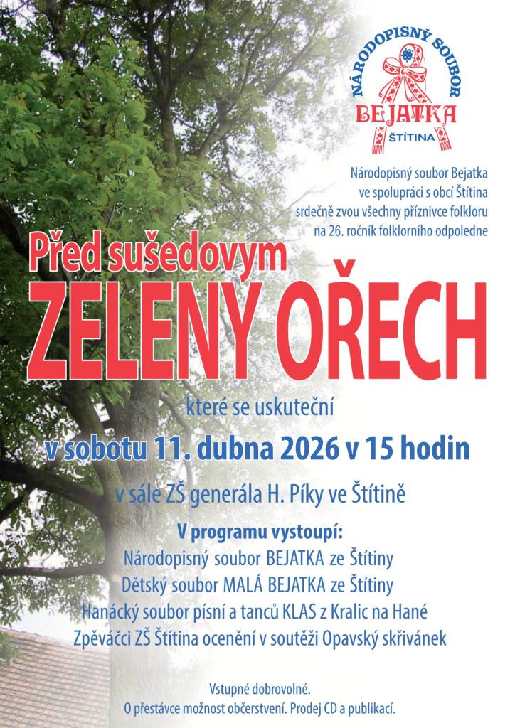 11.4.2026 v 15:00 hod. v sále ZŠ H.Píky ve Štítině