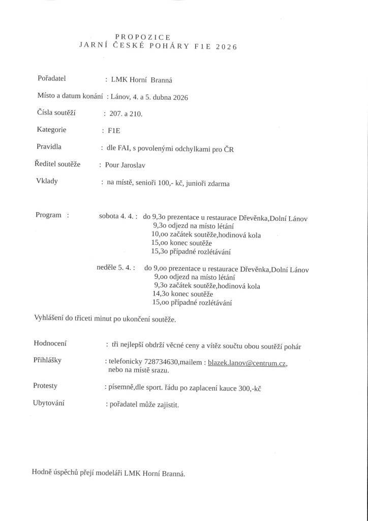 Modelářská soutěž 4. a 5. 2026.