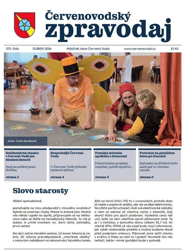 Najdete v něm aktuální informace z obce, pozvánky na připravované akce i krátké ohlédnutí za tím, co se u nás v poslední době událo. Nechybí ani další praktické zprávy a zajímavosti z dění v Červené Vodě. Tištěnou verzi si budete moci jako obvykle zakoupit v místních prodejnách. Online verze bude zdarma k dispozici na webových stránkách obce. 🔗 Ke stažení zde: https://www.cervenavoda.cz/cerveno.../zpravodaje-ke-stahnuti Přejeme vám příjemné čtení a krásné dubnové dny! ☀️ Zdroj: Facebook obce Červená Voda