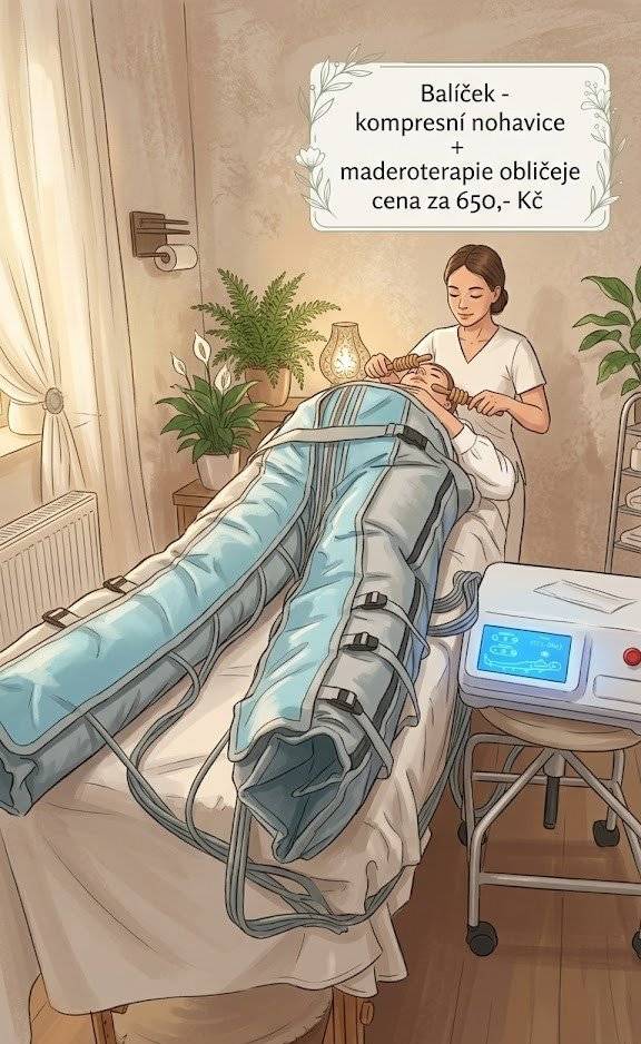 DOPŘEJTE SI KOMPLETNÍ RESTART ZA TOP CENU! Dámy, potřebujete vypnout a zároveň udělat něco pro svou krásu a zdraví? V Masážním salonu Tatjana jsem pro vás připravila balíček, který si zamilujete. Kompresní nohavice – zbavte se pocitu těžkých nohou, zatočte s otoky a podpořte lymfu. Maderoterapie obličeje – přirozený lifting, vyhlazení pleti a okamžitý jas. Cena balíčku: 650,- Kč Nechte se hýčkat od hlavy až k patě. Těším se na vás.