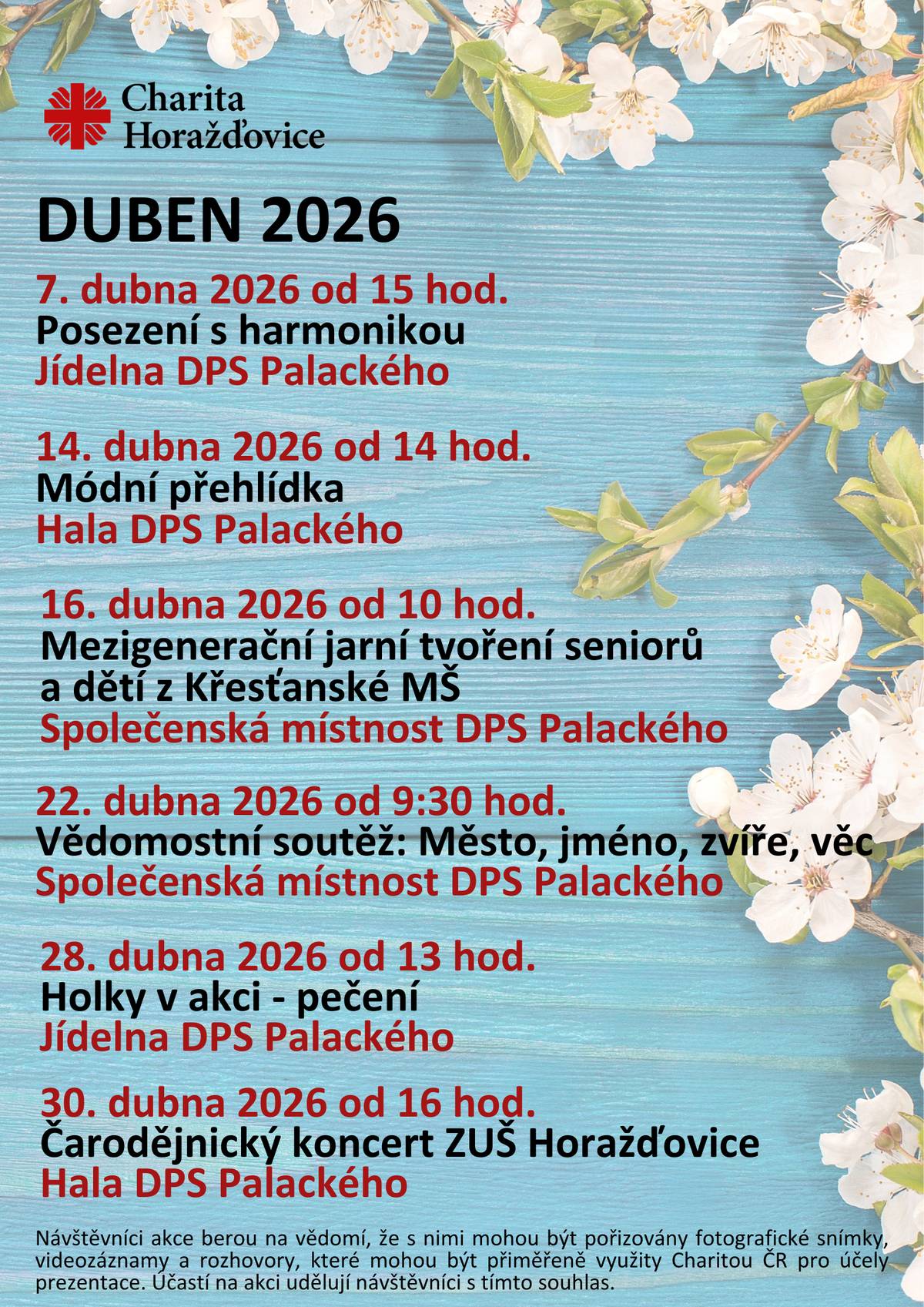 Dobrý den, Oblastní Charita Horažďovice opět zaslala informace o svých společenských událostech a také informace o lékařských pracovištích. Velice děkujeme a jsme rádi, že opět můžeme předat Vám, našim občanům. S přáním pěkného dne, Vaše Obec Chanovice. Ondřej Klásek