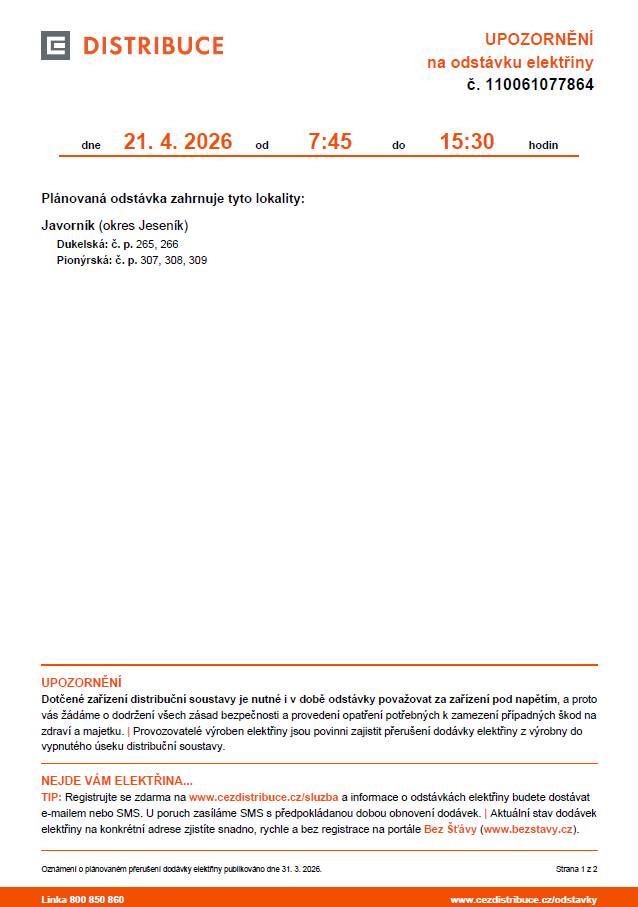 Týká se to ulice Dukelská č. p. 265 a 266 a ul Pionýrská č. p. 307, 308 a 309