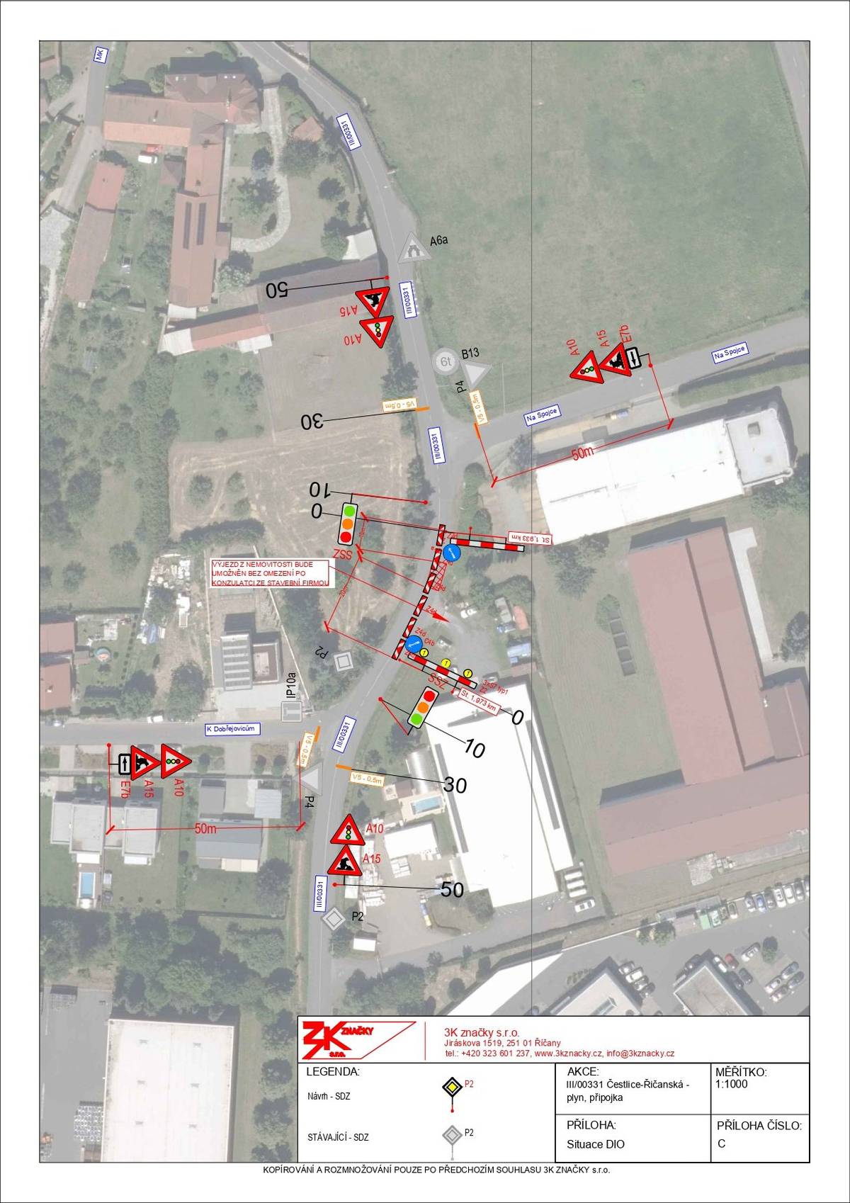 Vážení občané, z důvodů prací na plynové přípojce dojde k dočasnému omezení provozu na pozemní komunikaci ul. Lipová a to v termínu od  1.4. – 24.4.2026.  Provoz bude řízen semaforem (viz mapka níže). Dbejte proto větší opatrnosti v tomto úseku. Děkujeme za pochopení, OÚ Čestlice