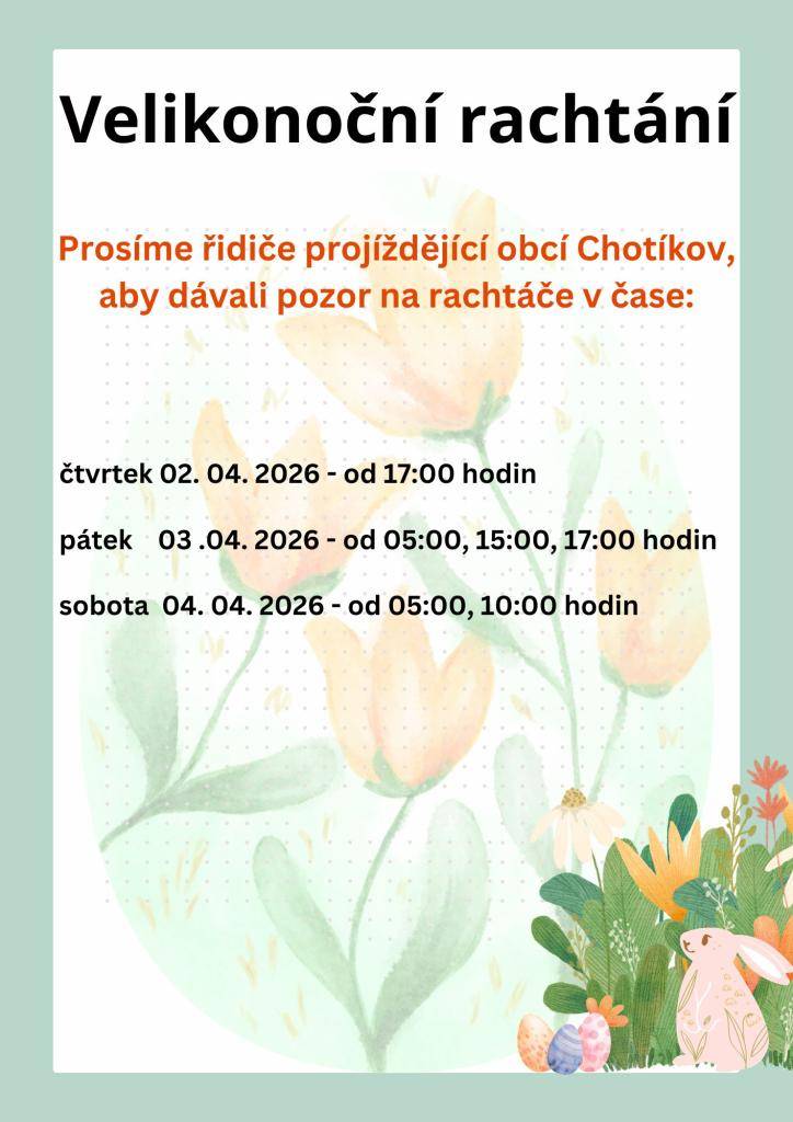 Lidová tradice velikonoční rachtání vychází v letošním roce na dny:    02.04.2026  03.04.2026  04.04.2026