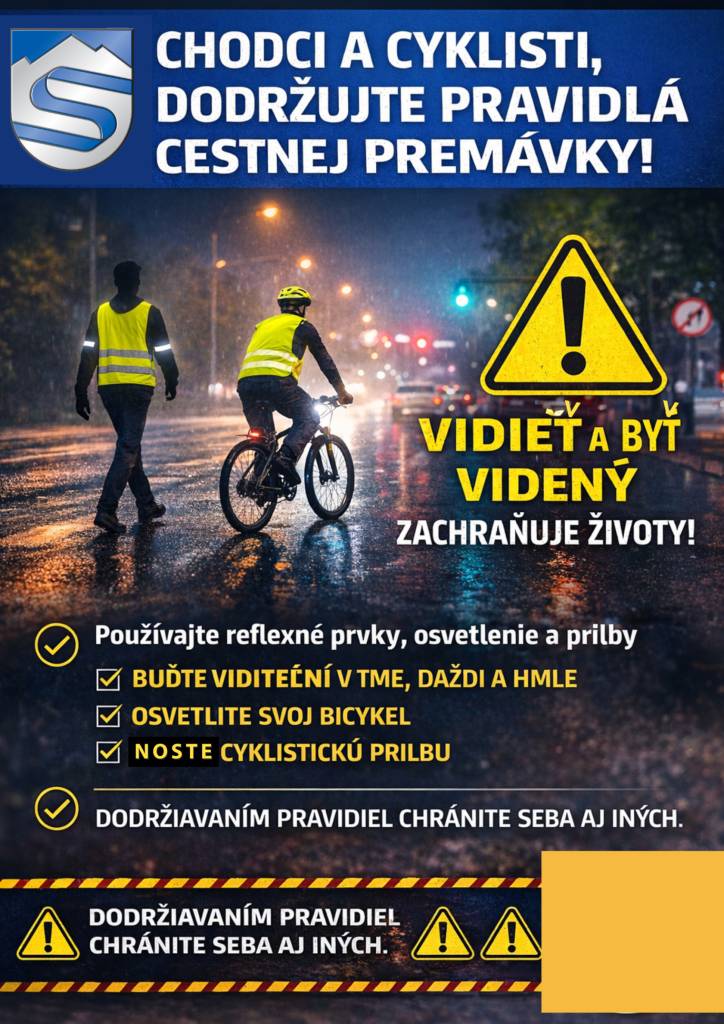 Okresné riaditeľstvo Policajného zboru v Poprade upozorňuje všetkých účastníkov cestnej premávky na zvýšenú opatrnosť a dôsledné dodržiavanie pravidiel cestnej premávky, a to najmä v súvislosti s nepriaznivým vývojom dopravnej nehodovosti s následkami na živote a zdraví.