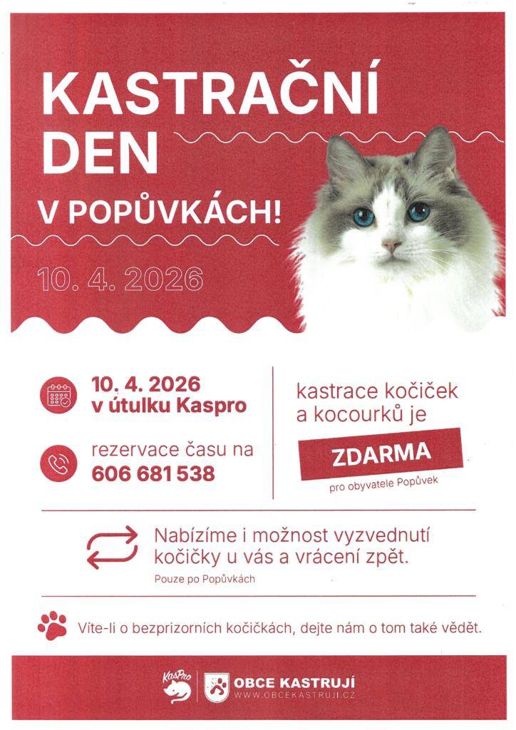 10.4. 2026 KASTRAČNÍ DEN V POPŮVKÁCH‼️
