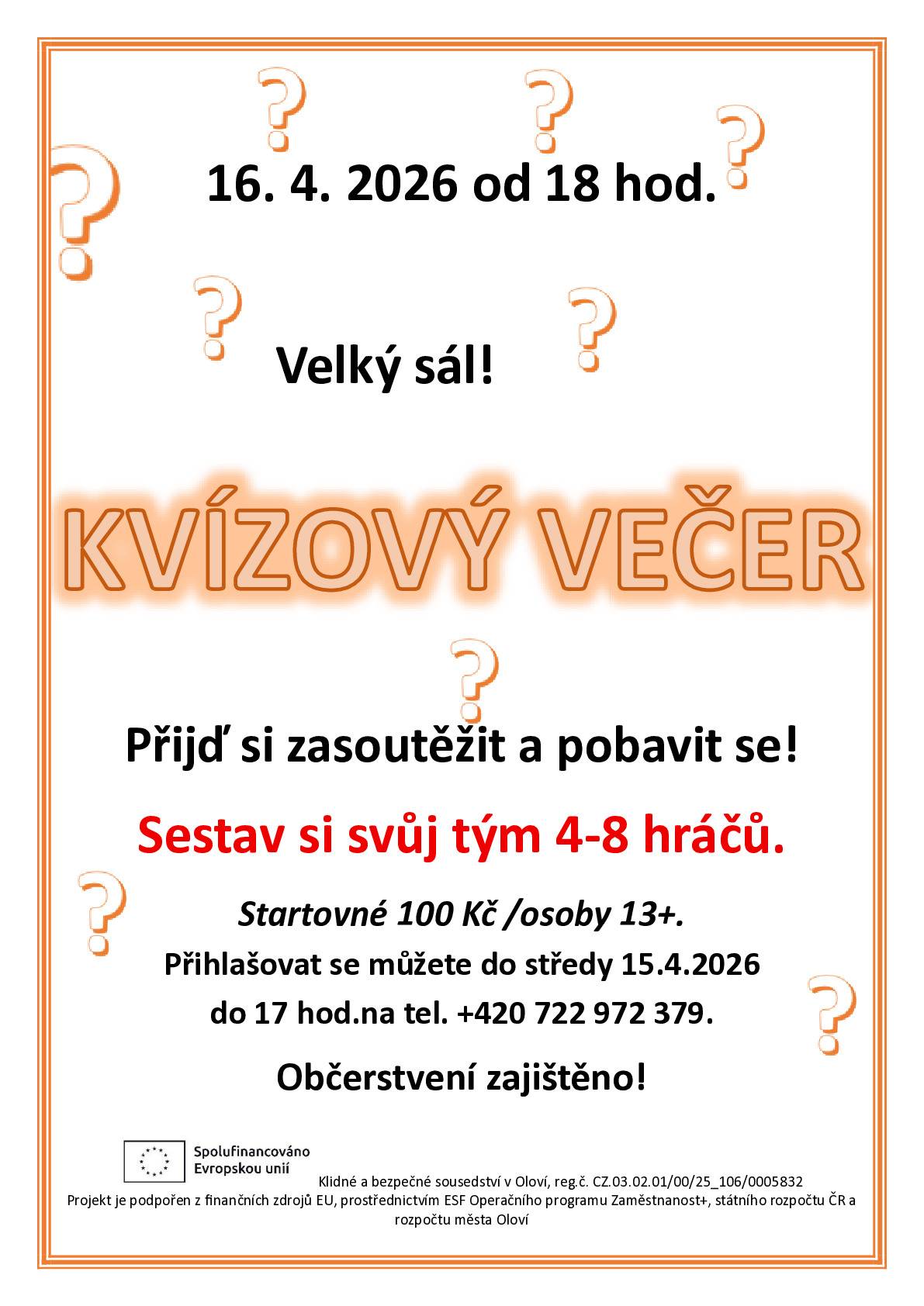 Na další Kvízový večer se můžete těšit ve čtvrtek 16.04.2026 od 18:00 hod.