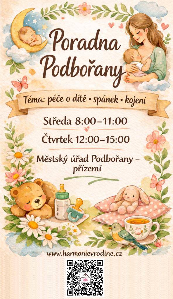 Město Podbořany sděluje rodičům s dětmi, že od 1. dubna 2026 bude v přízemí Městského úřadu v Podbořanech otevřena podpůrná a edukační poradna pro rodiče s dětmi.