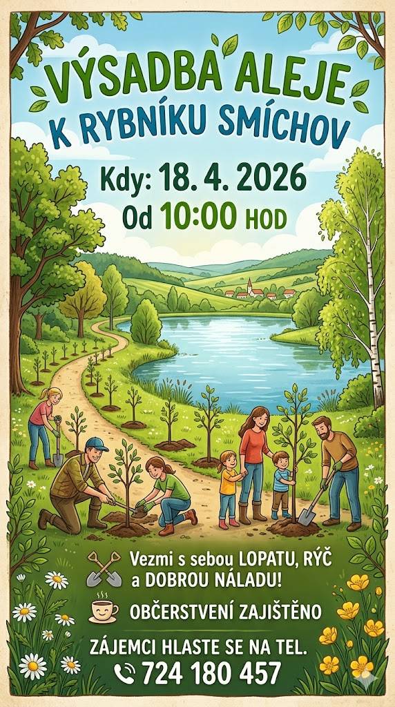 Přijďte se zapojit do výsadby aleje k rybníků Smíchov, která proběhne 18. dubna 2026 od 10:00. Nezapomeňte si vzít rýč, lopatu a dobrou náladu. Občerstvení je zajištěno, tak neváhejte a přijďte nám pomoci!