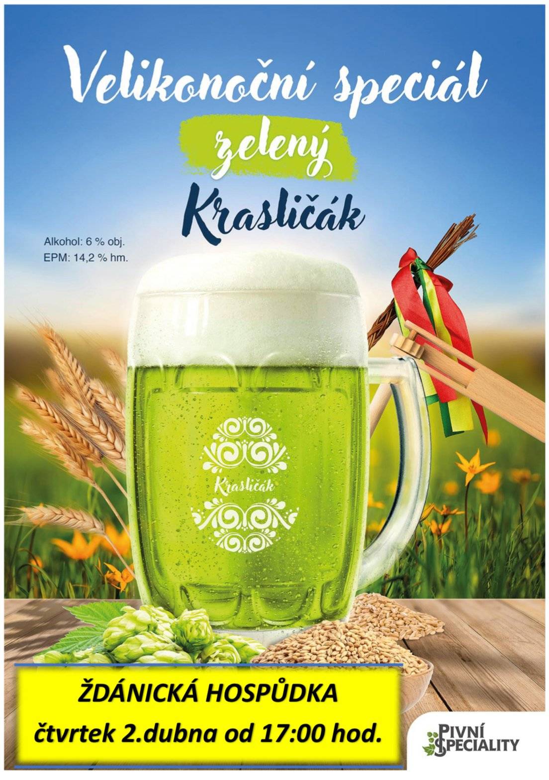 Zveme Vás na ochutnávku Velikonočního zeleného Krasličáku, která proběhne ve čtvrtek 2.dubna od 17:00 v místní hospůdce. Hezký de