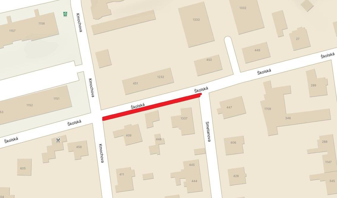Z důvodu havárie na vodovodním řadu v ul. Školská, proběhne dne 31.03.2026 v čase 8:00 až 15:00 hod ( či do dokončení oprav ) odstávka dodávky pitné vody ve vyznačeném úseku Děkujeme za pochopení