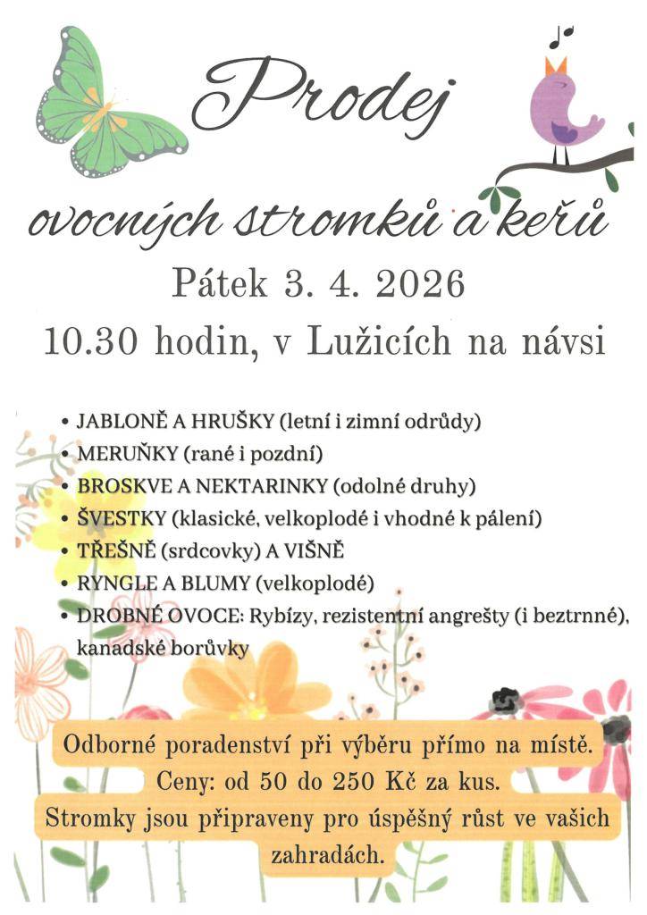 Pátek 3. 4. 2026 od 10:30 na návsi v Lužicích