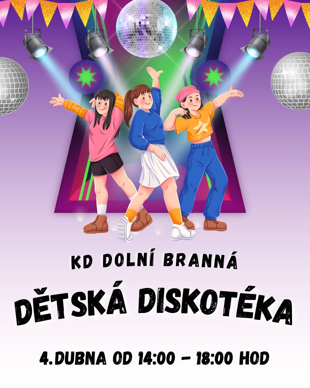 Tuto sobotu 4. dubna 2026 se v Kulturním domě v Dolní Branné uskuteční Dětská diskotéka, kterou pořádá TJ Sokol Dolní Branná.  Začátek akce je ve 14:00.