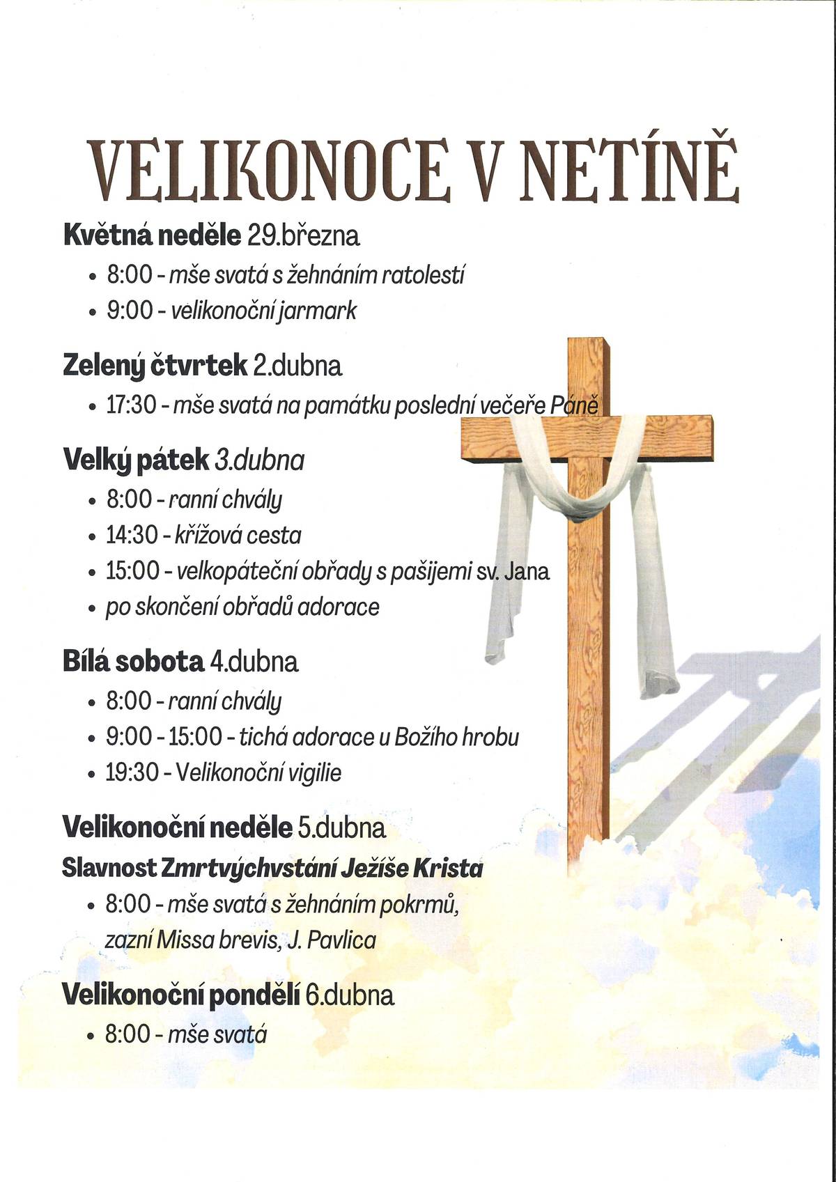 Velikonoční bohoslužby v Netíně.