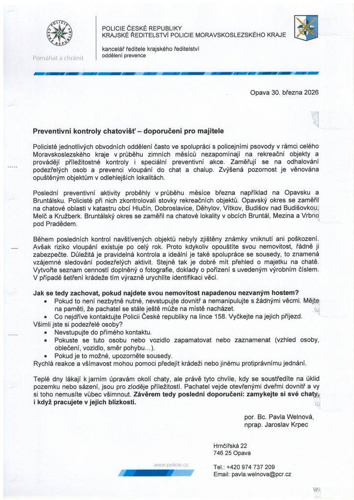 Preventivní kontroly chatovišť