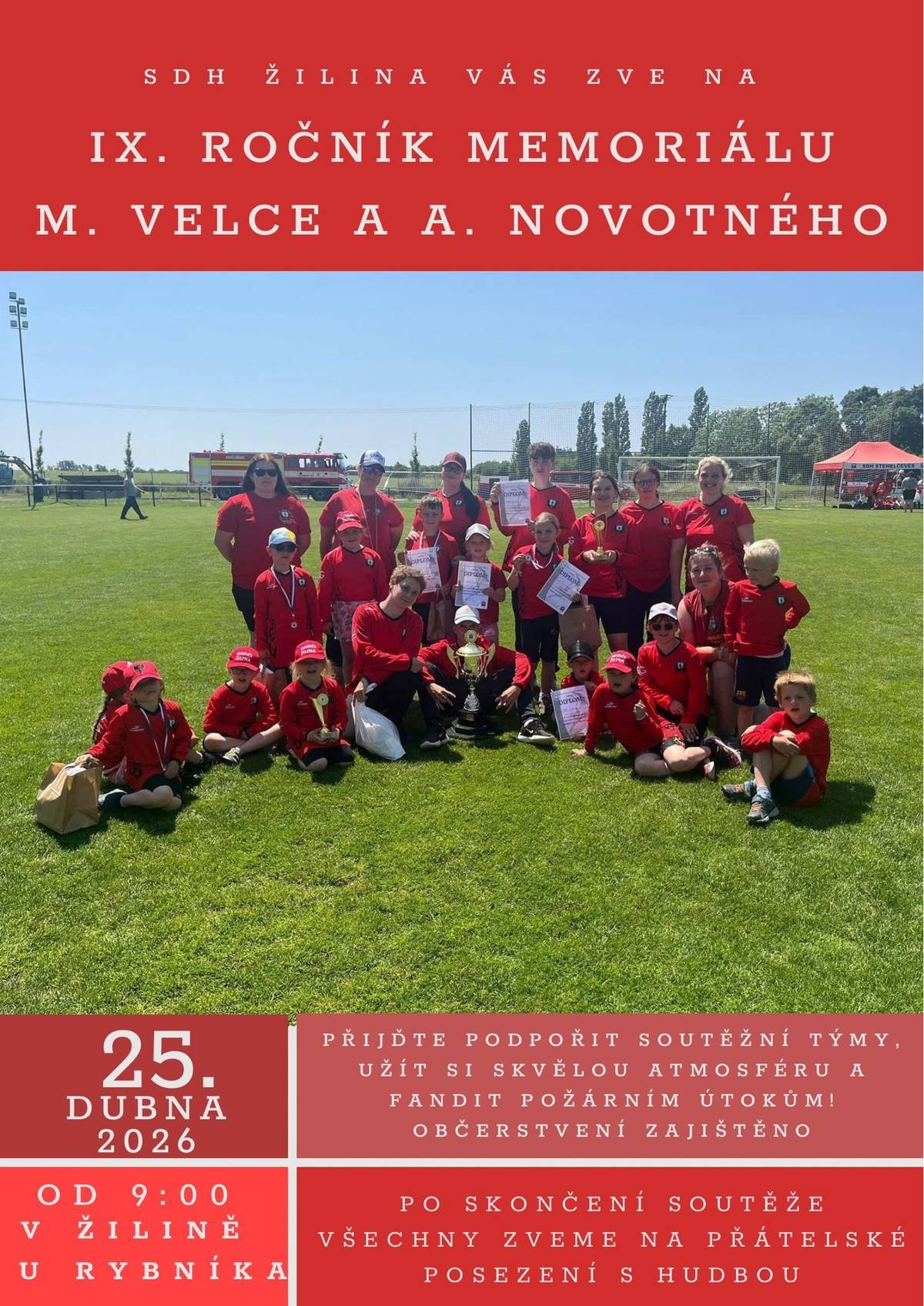 Přijďte podpořit nejen mladé hasiče Žilina v soutěži požárních útoků.  Po skončení závodů jste zváni na posezení s muzikou a občerstvením.