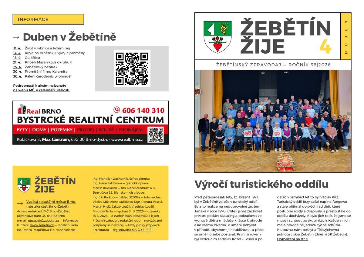 Máme pro vás dubnové vydání zpravodaje. Najdete v něm pozvánky na nadcházející akce, ohlédnutí za výročím a historií turistického oddílu i třeba rozhovor s paní Hanou Vyšinskou-Mynářovou, která se věnuje obnově a šití tradičních krojů...