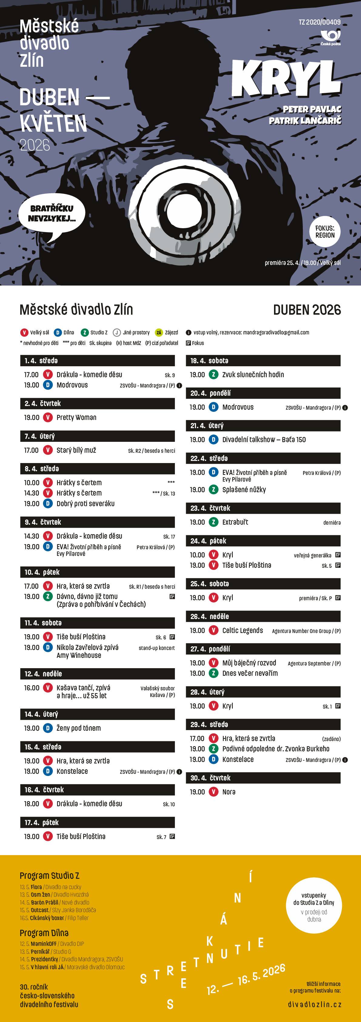 Městské divadlo Zlín - program: duben - květen 2026