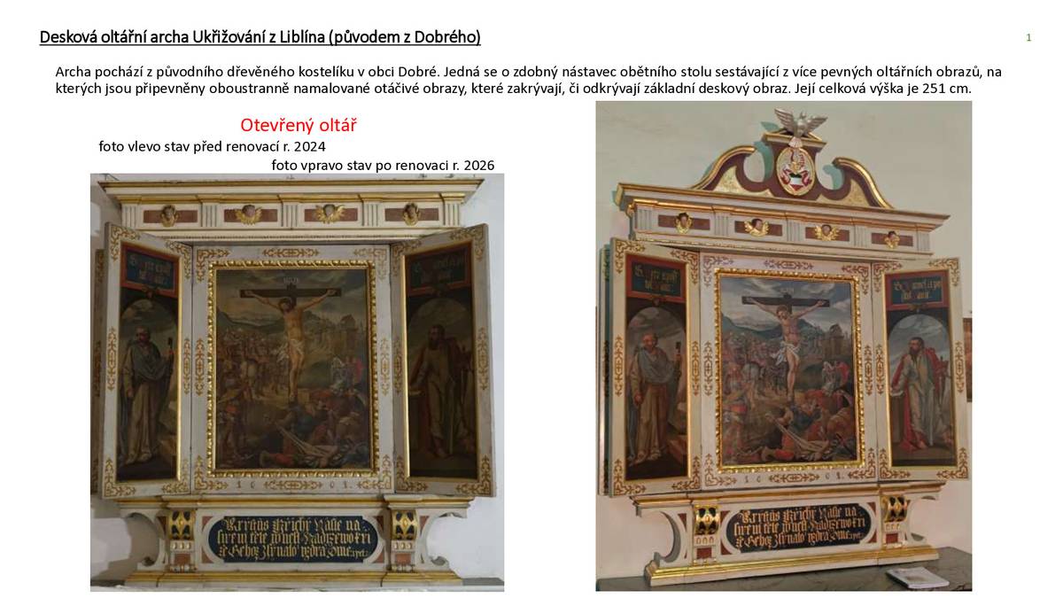 Děkujeme panu Stanislavu Šmídovi za návštěvu Liblína, zpracování dokumentů a poskytnutí fotografií týkajících se oltářní archy, která je původem z Dobrého