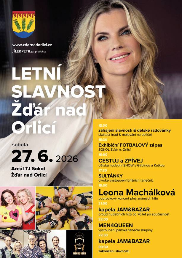 ???? LETNÍ SLAVNOST – Žďár nad Orlicí 2026 ???? Srdečně vás zveme na tradiční Letní slavnost, která se uskuteční v sobotu 27. června 2026 na hřišti TJ SOKOL. Čeká vás den plný zábavy pro malé i velké. Přijďte si užít skvělou atmosféru, hudbu, tanec a letní pohodu.   Těšíme se na vás ve Žďáru nad Orlicí!