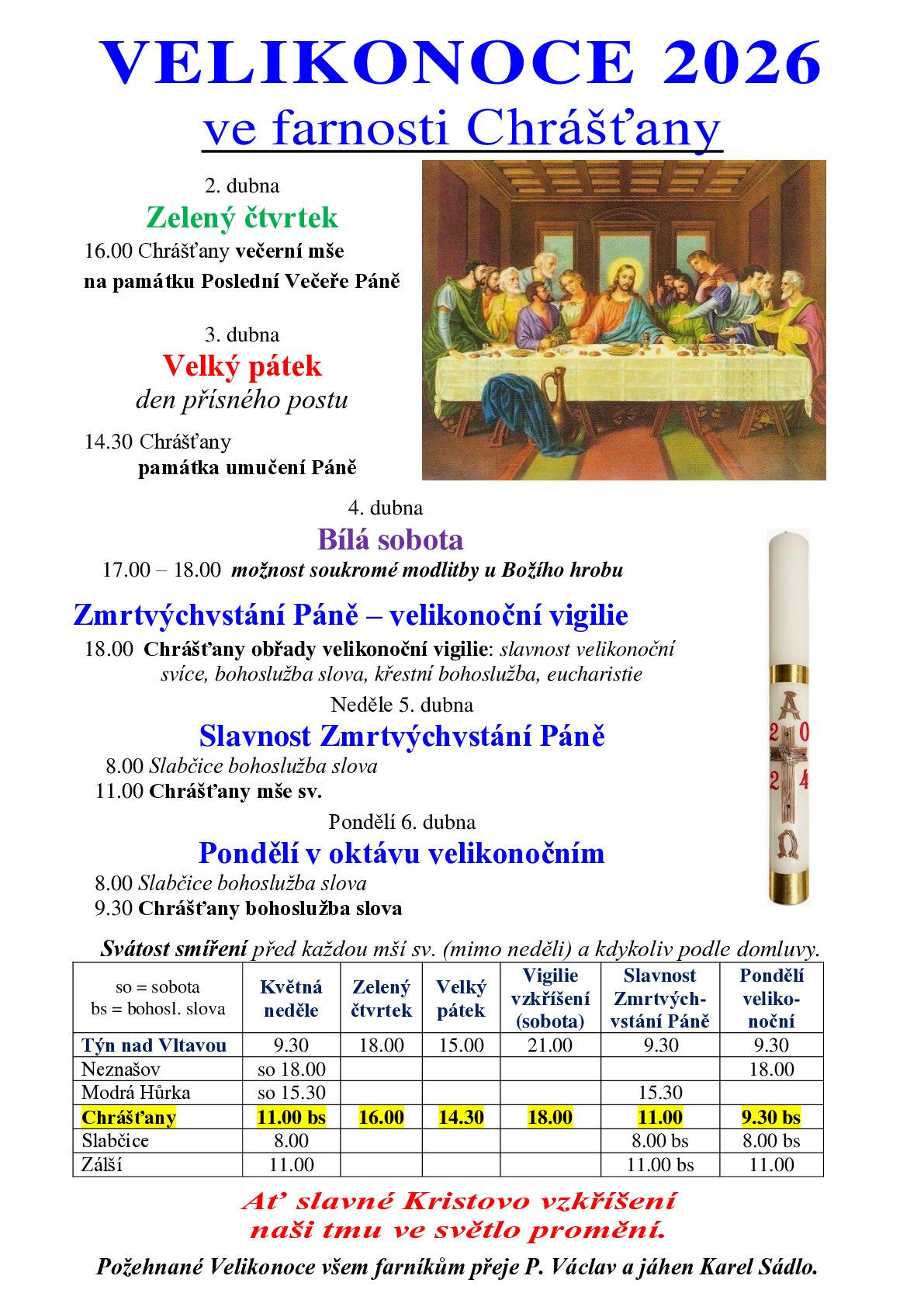 Velikonoce 2026 ve farnosti Chrášťany